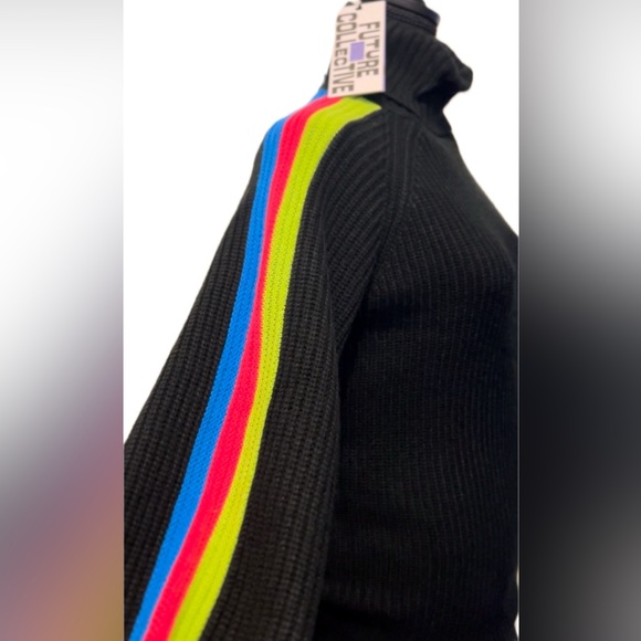 Future Collective Kahlana Barfield Brown Black Neon Stripes Turtleneck XXS - Picture 2 of 6